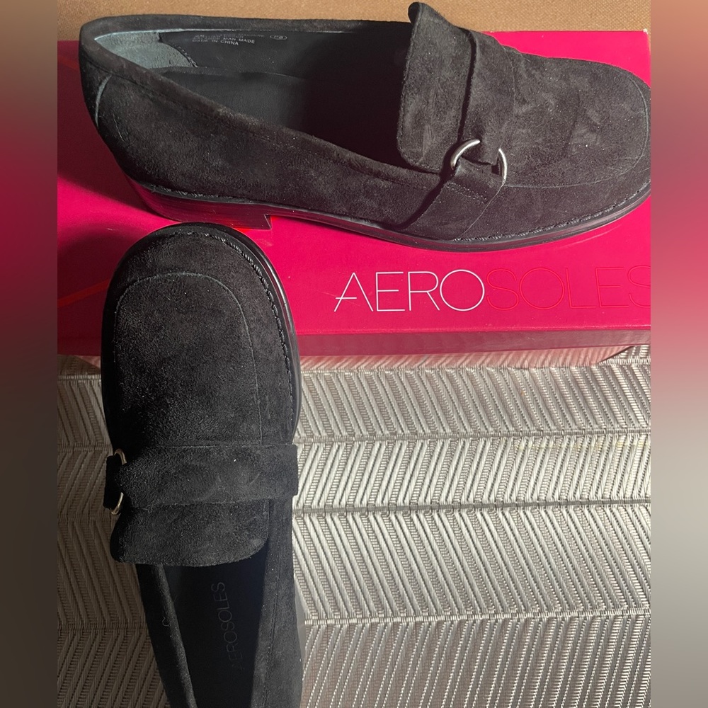 CLEARANCE - ANY 2 PAIRS OF SHOES $35 AeroSole Black Suede Loafers Size 6